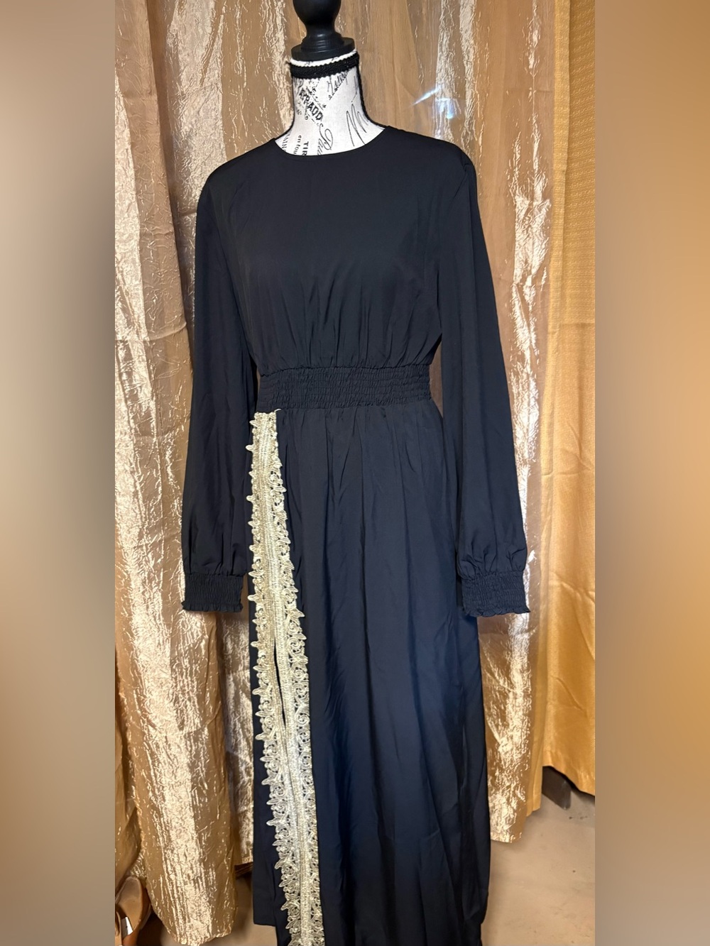 SHEIN Black Long Sleeve Smocked Waist Dress